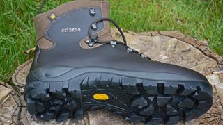 Modern hiking boot sole, showing lugs