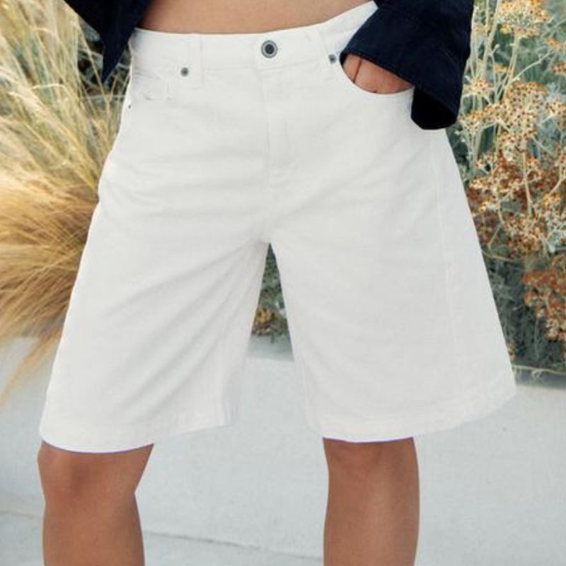 Zara, Relaxed Fit Mid-waist Denim Bermuda Shorts