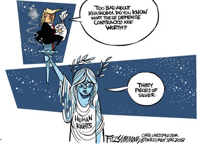 Political cartoon U.S. Trump Jamaal Khashoggi murder defense contracts human rights