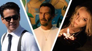 A collage showing Colin Farrell in Sugar season 2, Keanu Reeves in Outcome and Anya Taylor-Joy in Lucky 