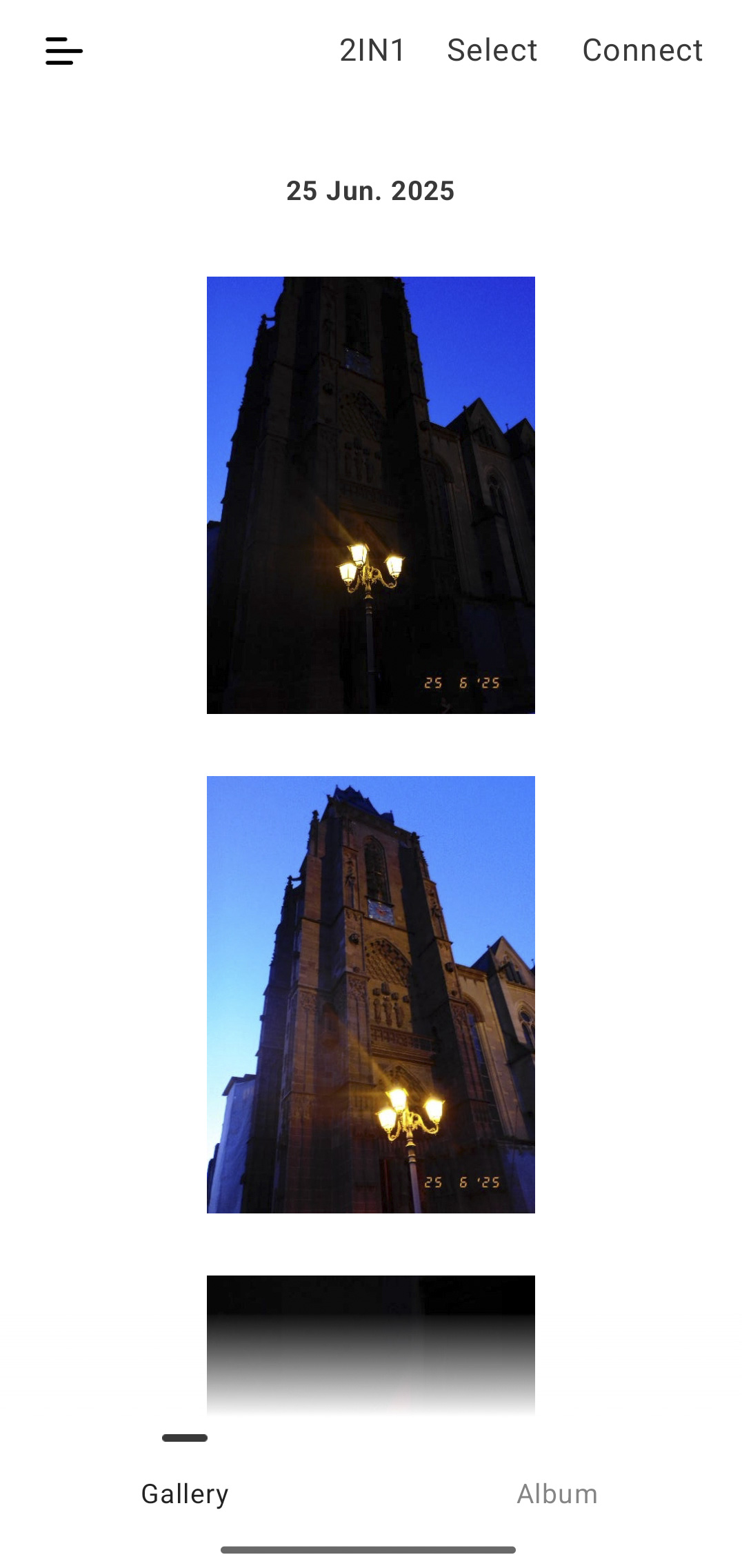 Fujifilm X half app UI, developing film, contact sheet, image gallery