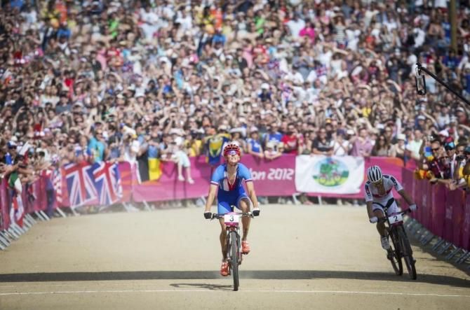 Olympic champion Jaroslav Kulhavy crosses the finish line at the London 2012 Games