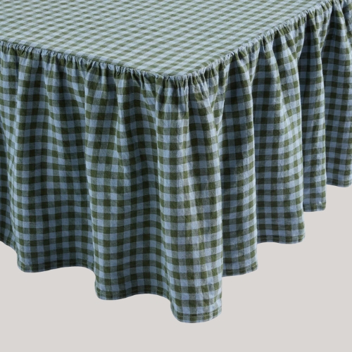 Piglet In Bed, Fern Green &amp;amp; Dusk Blue Colour Drenched Gingham Linen Blend Valance