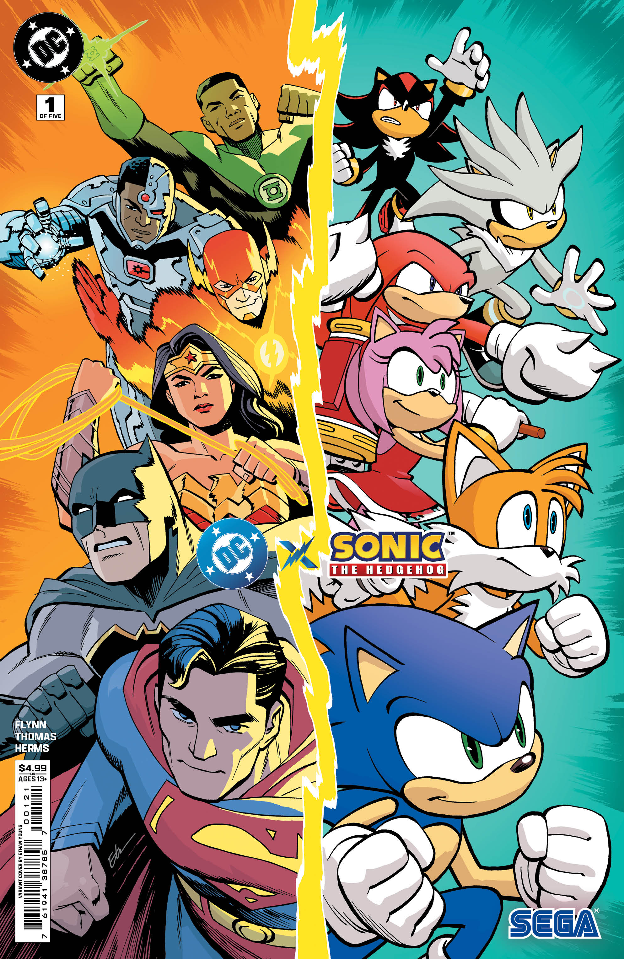 The heroes of the Justice League alongside Sonic and his friends