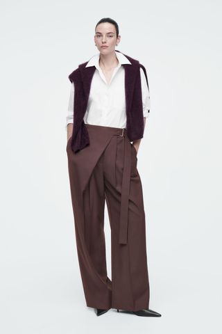 Belted Wrap-Front Wool Trousers