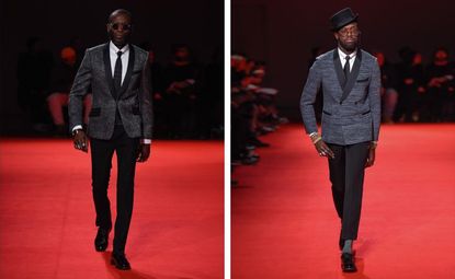Images of tow male models walking the red carpet