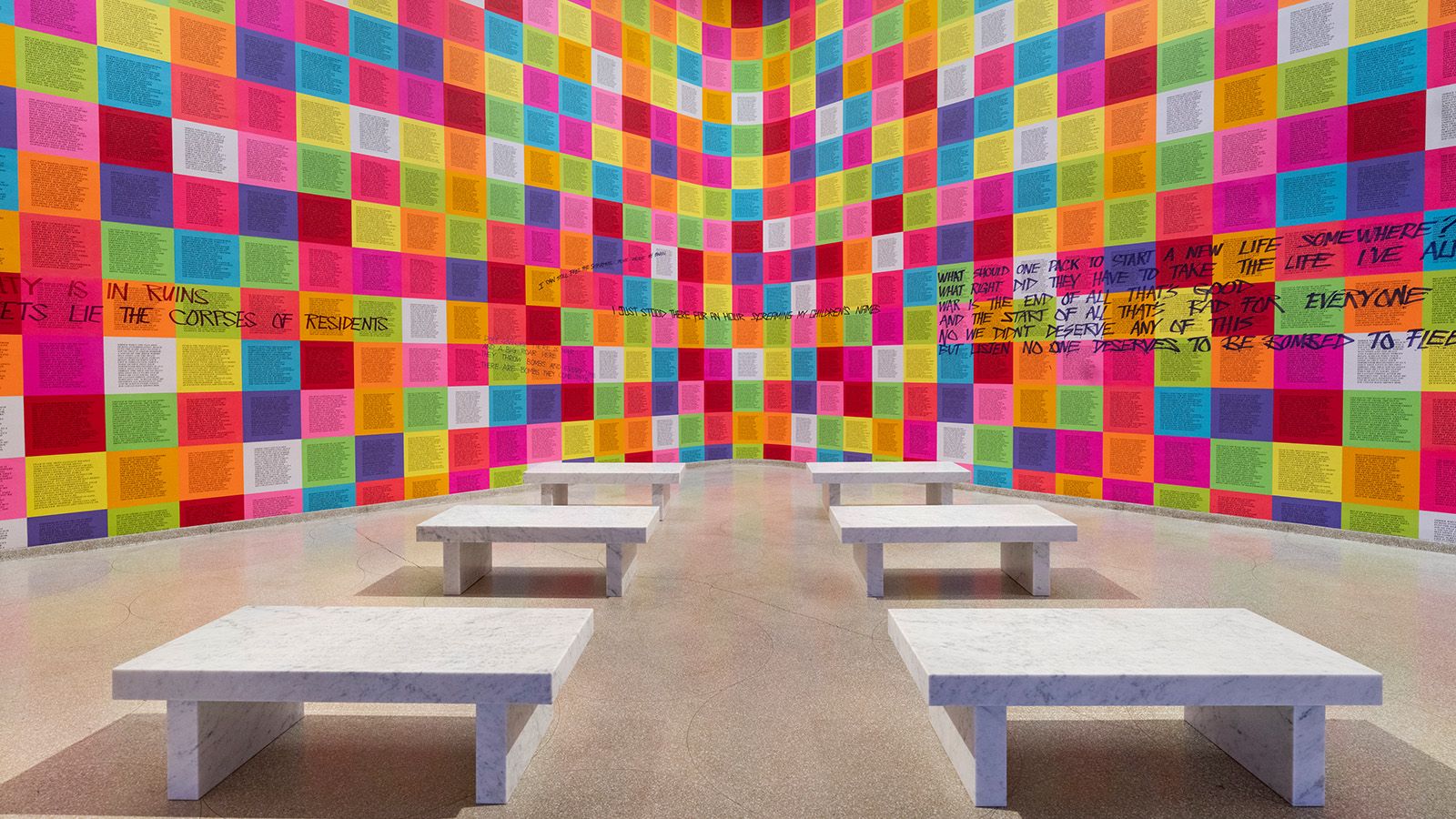 bright squares on gallery wall