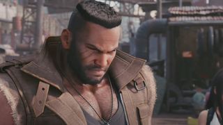 Barret from Final Fantasy VII Remake with a terrible white-ass fade