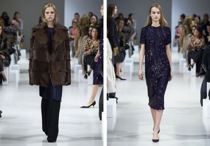 2 individual images with Female models on the fashion runway for Nina Ricci A/W 2015 Collection
