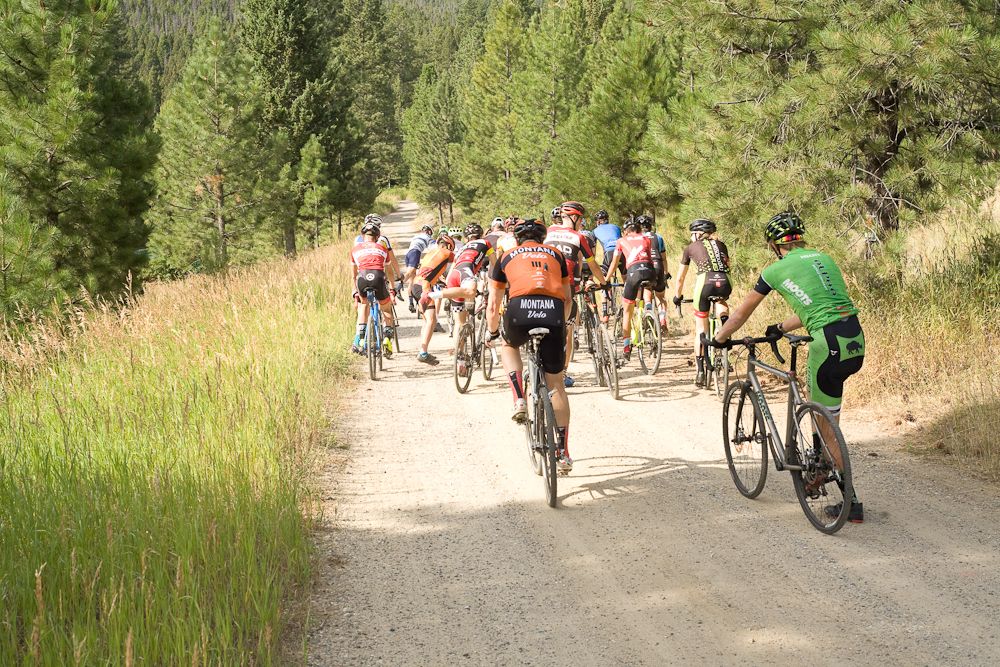Riders on a gravel road outside of Helena, Montana