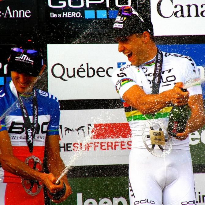 Julien Absalon and Nino Schurter on the podium