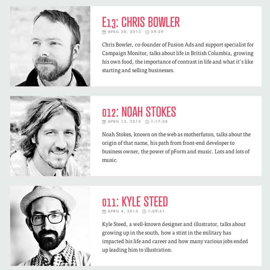The site gathers stories and experiences from the guests on the show and presents them in an inviting way