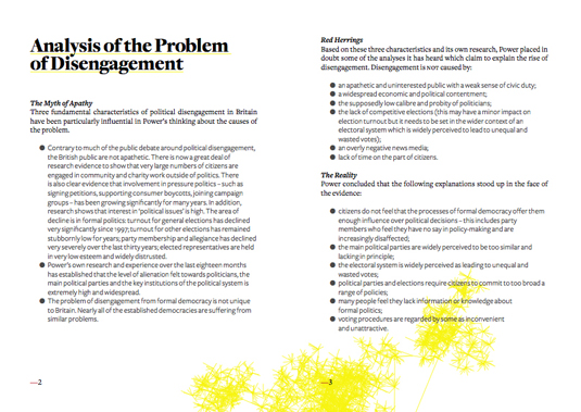 Paragraph styles make or break a page. This example is from Joseph Rowntree Foundation's three-year study in to the state of British Democracy and voter disenchantment
