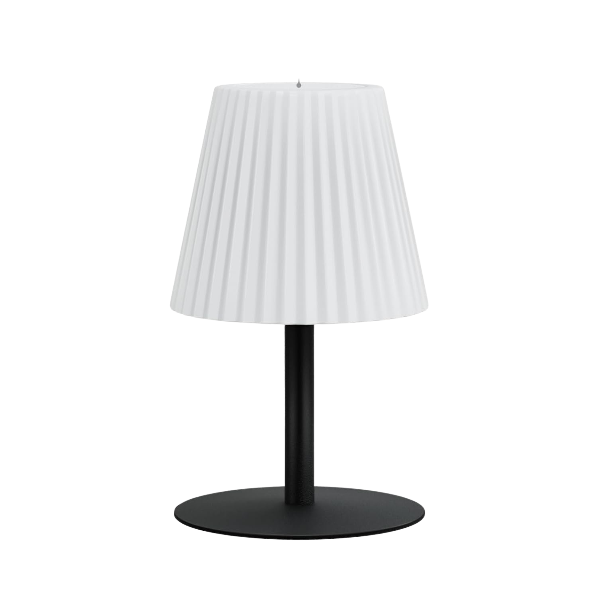 portable shower lamp with a pleated shade and a black base
