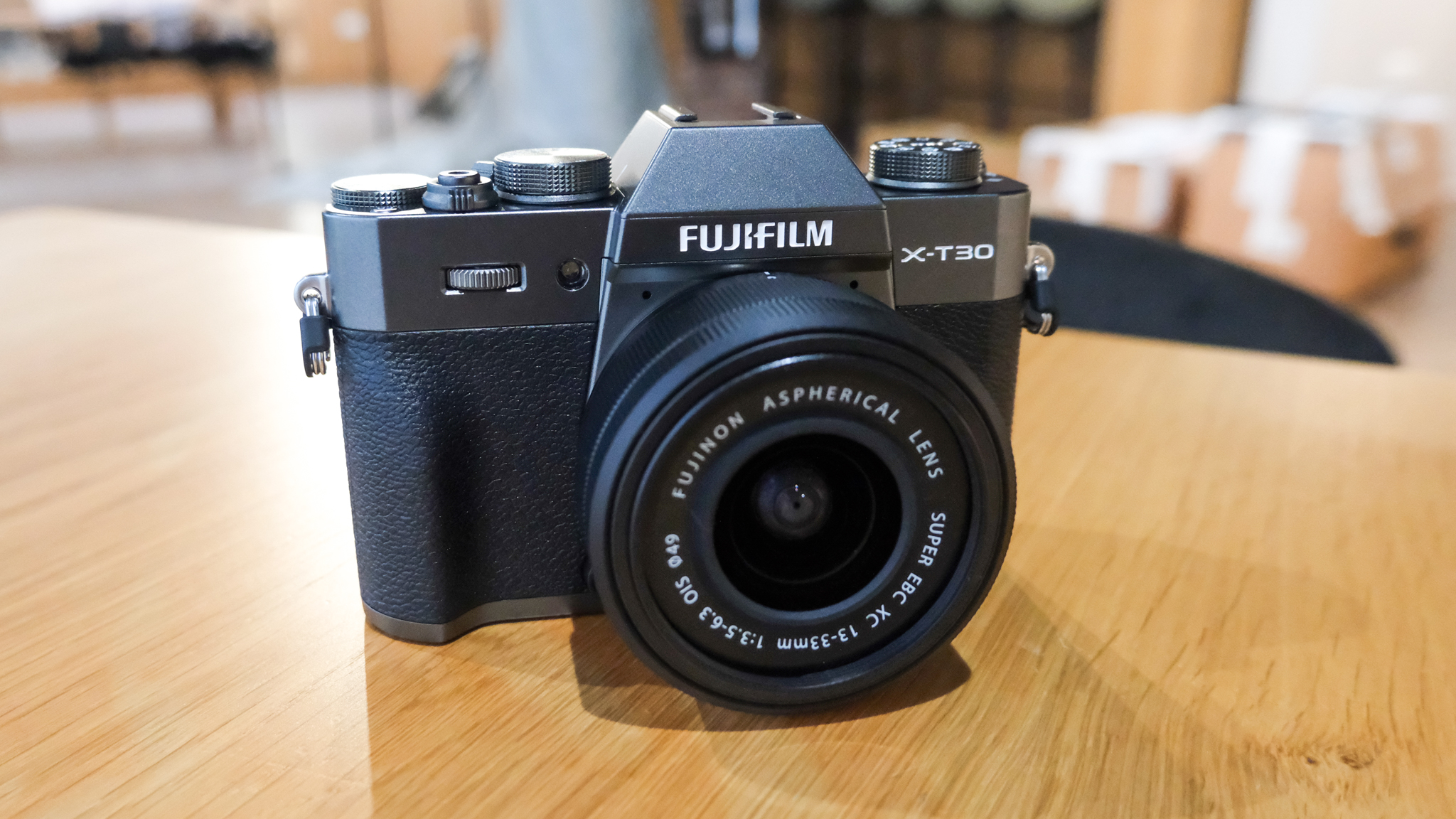 A charcoal Fujifilm X-T30 III mirrorless camera
