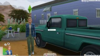 The Sims 4 mod - Ownable cars, a sim walks towards a pickup truck with the option to drive to a new location
