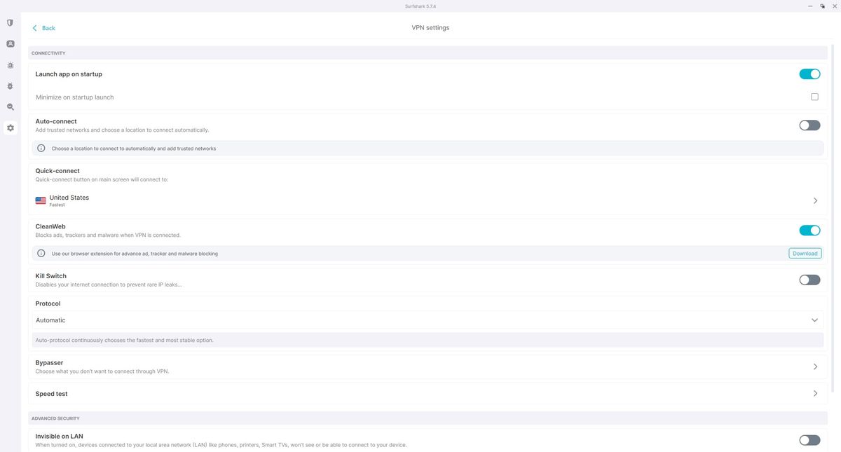 Screengrabs showing Surfshark running