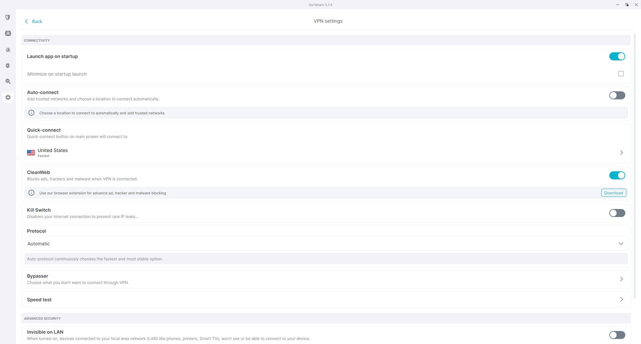 Screengrabs showing Surfshark running