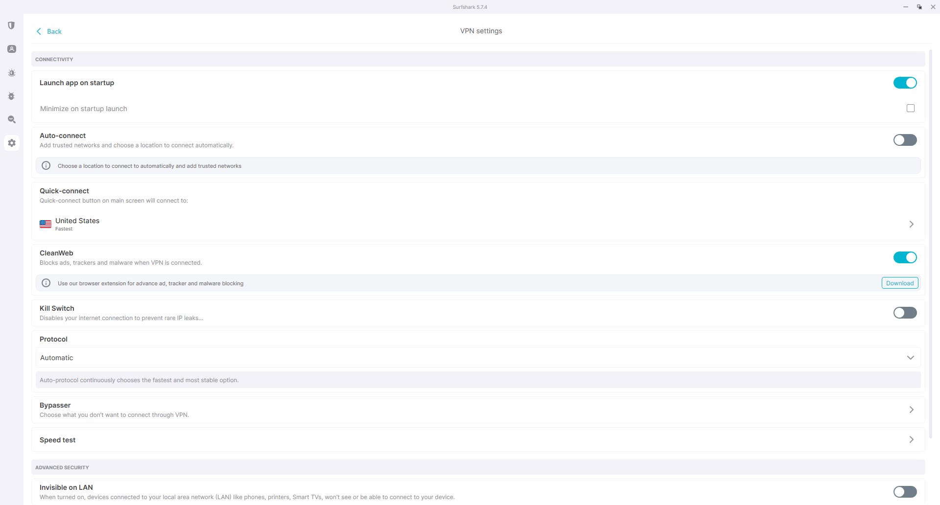Screengrabs showing Surfshark running