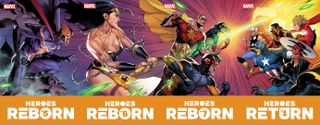 interlocking covers of Heroes Reborn #5-7 and Heroes Return #1