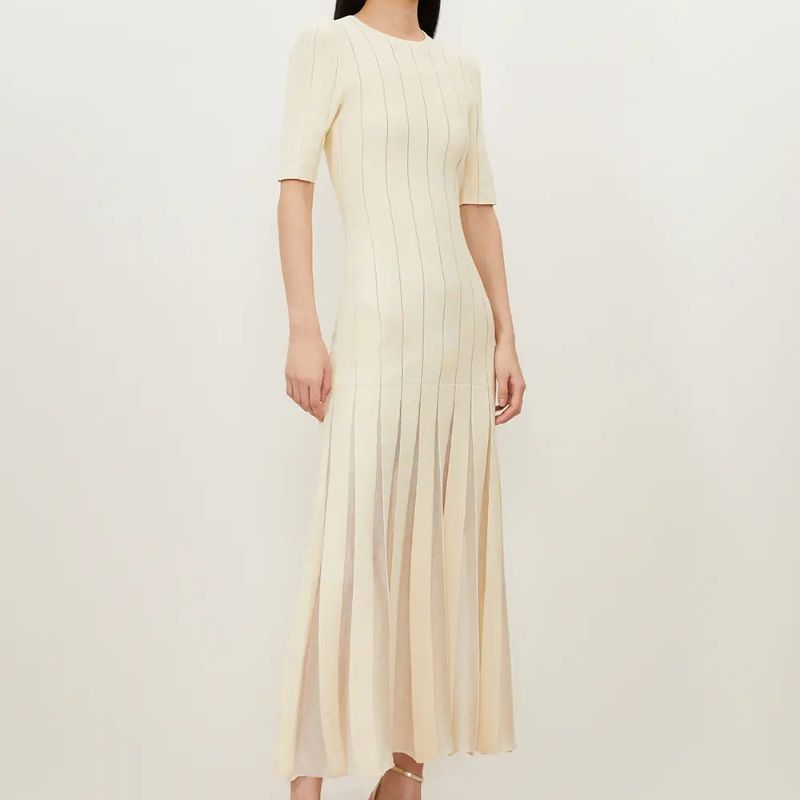 Karen Millen , Viscose Blend Filament Full Skirt Knit Short Sleeve Midi Dress