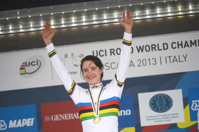 Marianne Vos (Netherlands) adds another rainbow jersey to her collection, this time at the 2013 road world championships