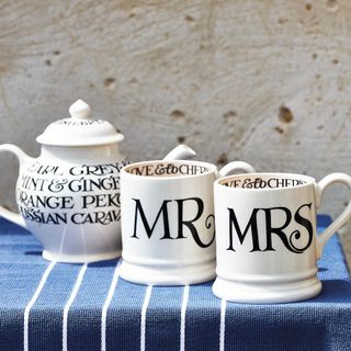 Mr and Mrs mugs with tea pot