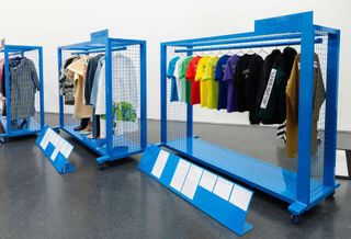 Blue, metal clothes rail