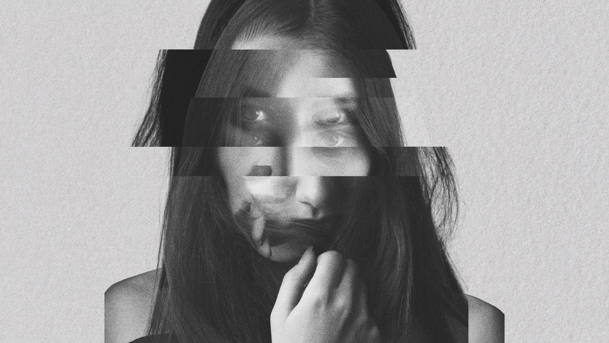 Abstract woman portrait in glitch style - stock photo