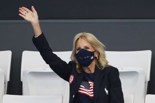 TOKYO JAPAN JULY 24 First Lady of the United States Jill Biden in attendance on day one of the Tokyo 2020 Olympic Games at Tokyo Aquatics Centre on July 24 2021 in Tokyo Japan Photo by Al BelloGetty Images