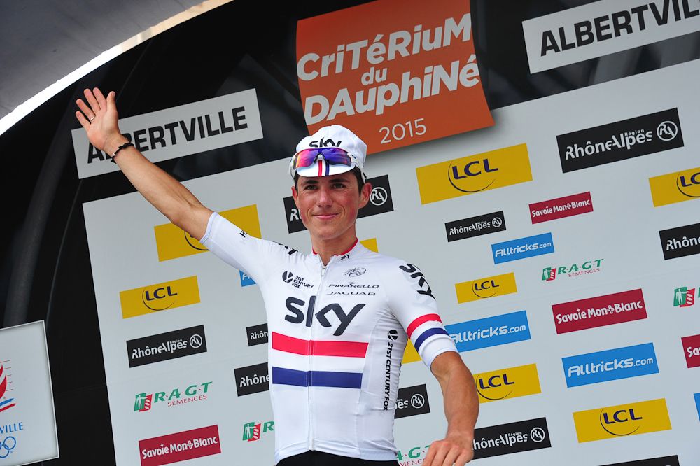 Peter Kennaugh on the stage 1 podium.