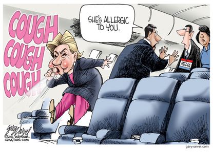 Political cartoon U.S. 2016 election Hillary Clinton Media allergy