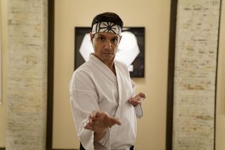 Ralph Macchio in a karate uniform in Cobra Kai