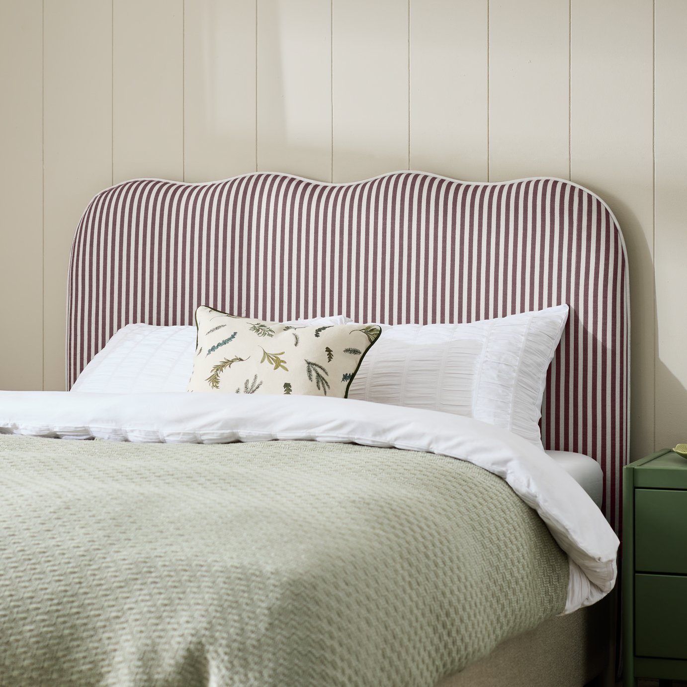 Habitat Onda Linen Double Headboard - Stripe Plum