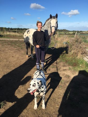 “This is me, my appaloosa Warrior and my Dalmatian Loki” — Rebecca Scargill
