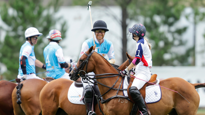 Prince Harry, Duke of Sussex and Ashley Van Metre play polo during the Sentebale ISPS Handa Polo Cup 2022 on August 25, 2022 in Aspen, Colorado.