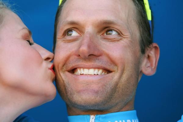 Luke Roberts (Milram) was happy about something, it might have been being the highest place South Australian - but we have our doubts.