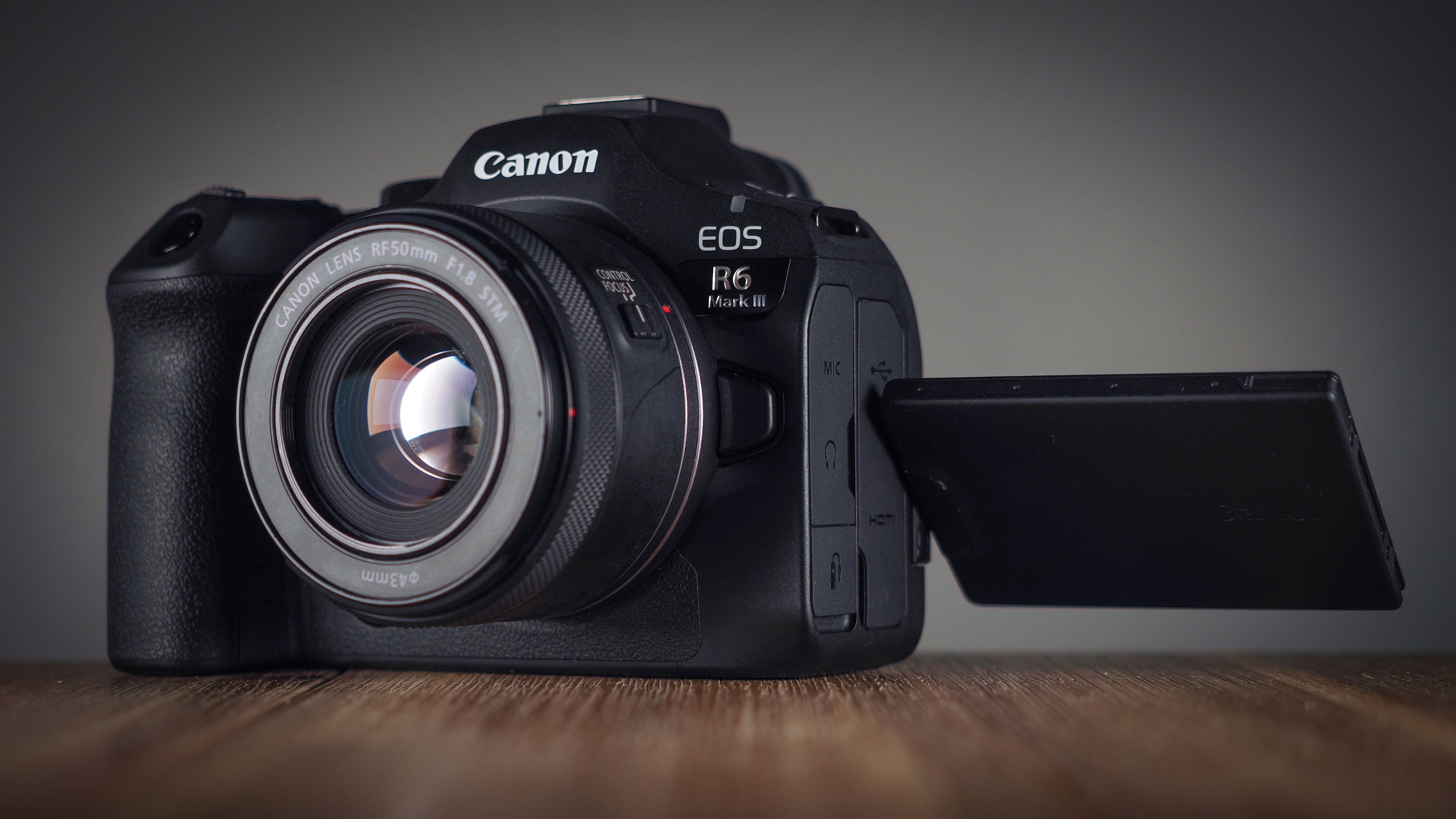 Canon EOS R6 Mark III on a wooden surface