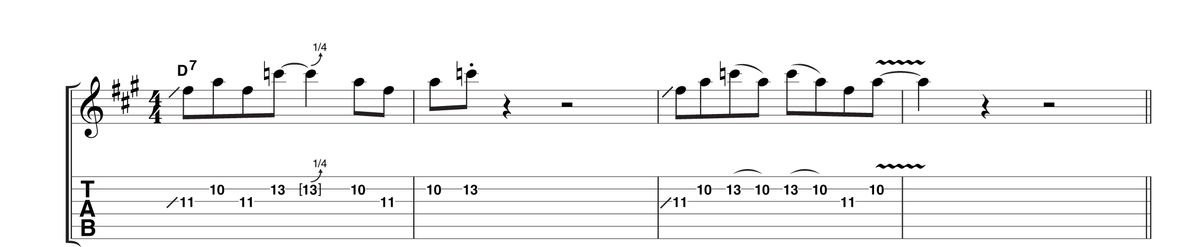 You can hear how this kind of phrasing inspired the young Claptons and Pages of this world! The first slide in should be quite lazy sounding and not from any particular note. Notice there's lots of space between phrases and a theme developing.