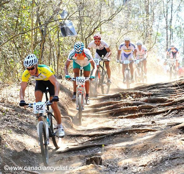 Henrique Avancini (Brazil) leading Rafael Escarcega Salazar (Mexico) in the U23 cross country.