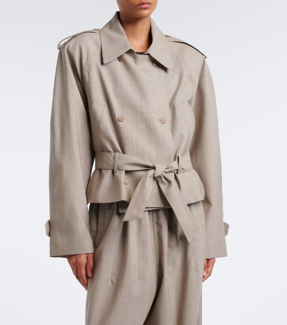 Stan Belted Wool Jacket in Beige - the Frankie Shop