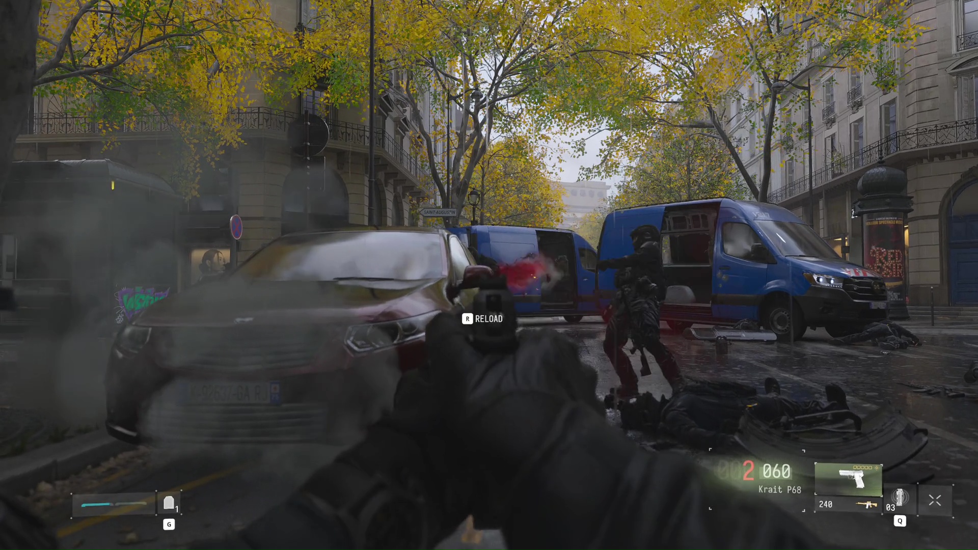 Shooting enemy soldiers on the streets of Paris in Call of Duty Modern Warfare 4