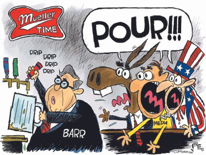 Political Cartoon U.S. Mueller Time Trump William Barr Report