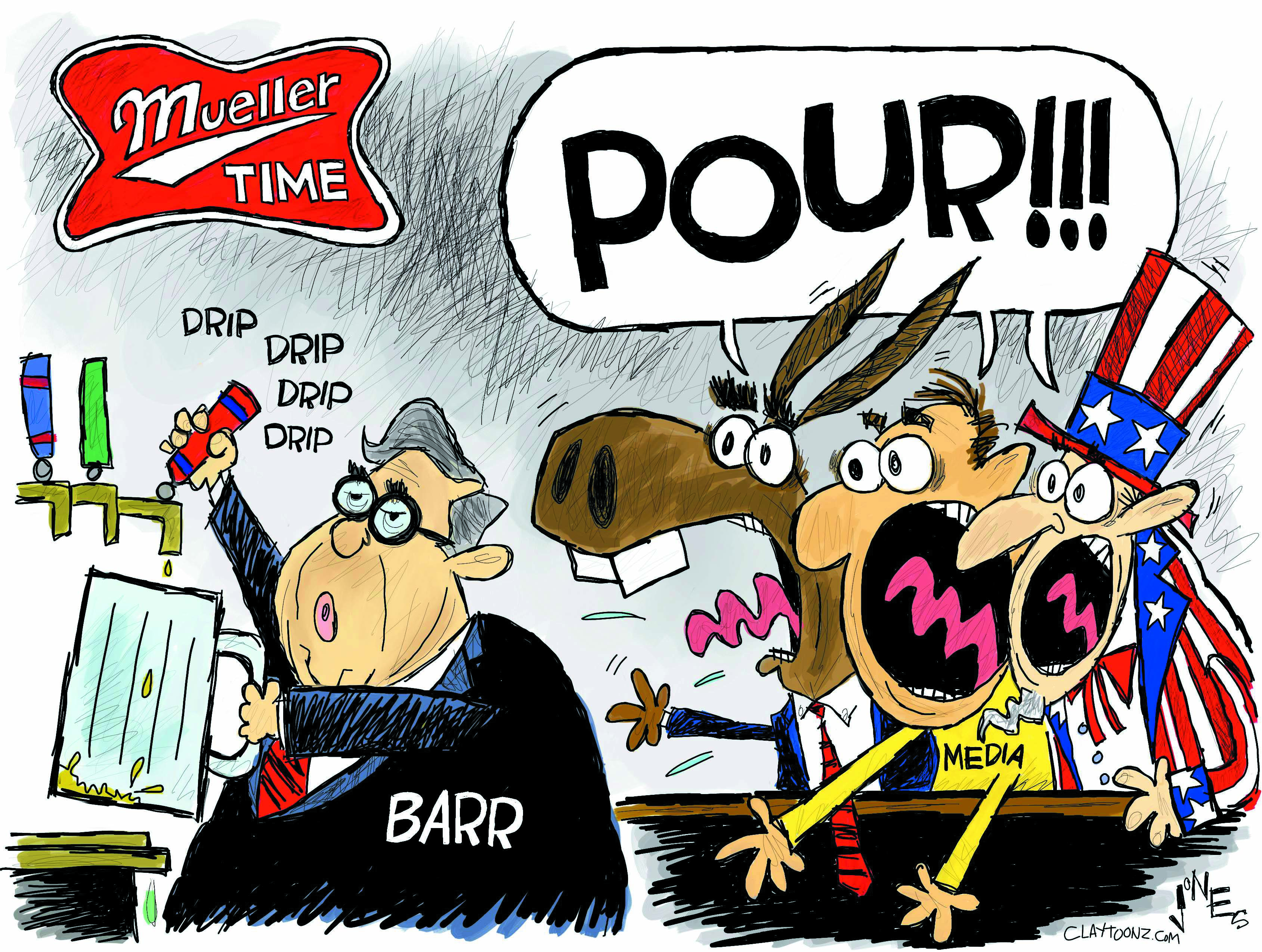 Political Cartoon U.S. Mueller Time Trump William Barr Report