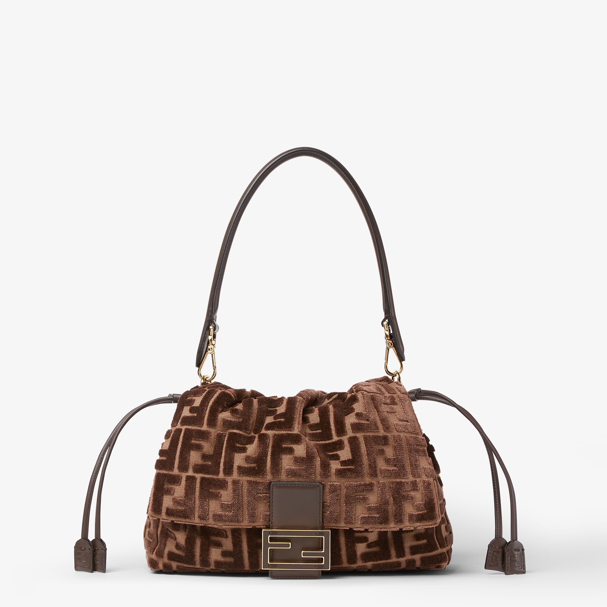 Mamma Baguette Medium Dark Brown Jacquard Ff Velvet Bag