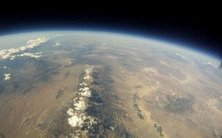 A shot of California's White Mountains taken from the stratosphere by a high-altitude balloon on Sept. 3, 2011. The balloon was launched by Earth to Sky, a group of high school and middle school students in Bishop, Calif.