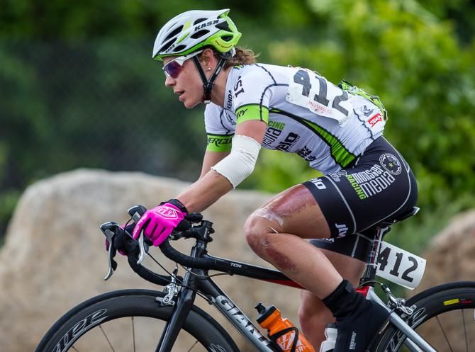 Emily Georgenson (Monster Media Racing) showing the results of last weeks crash in San Dimas