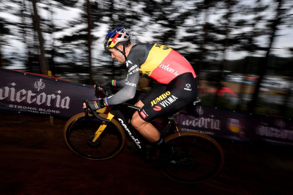 ZOLDER BELGIUM DECEMBER 27 Wout Van Aert of Belgium and Team JumboVisma competes during 17th Superprestige HeusdenZolder 2021 Mens Elite SuperprestigeCX SPHeusdenZolder on December 27 2021 in Zolder Belgium Photo by Luc ClaessenGetty Images