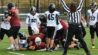 Nottingham Caesars U19 scoring a touchdown in American football