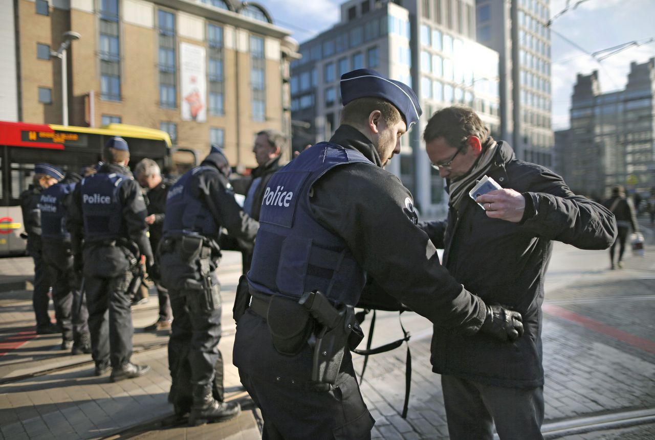 A police checkpoint in Brussels. 